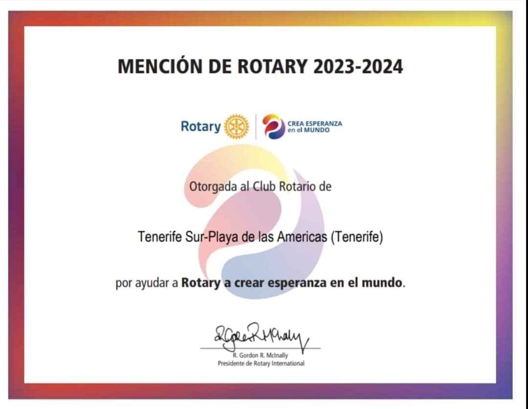 Recibimos nuevamente la MENCION DE ROTARY